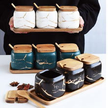 Load image into Gallery viewer, 3pcs/set salt bottle marble pattern home kitchen seasoning tool sugar bottle Nordic ceramic seasoning jar
